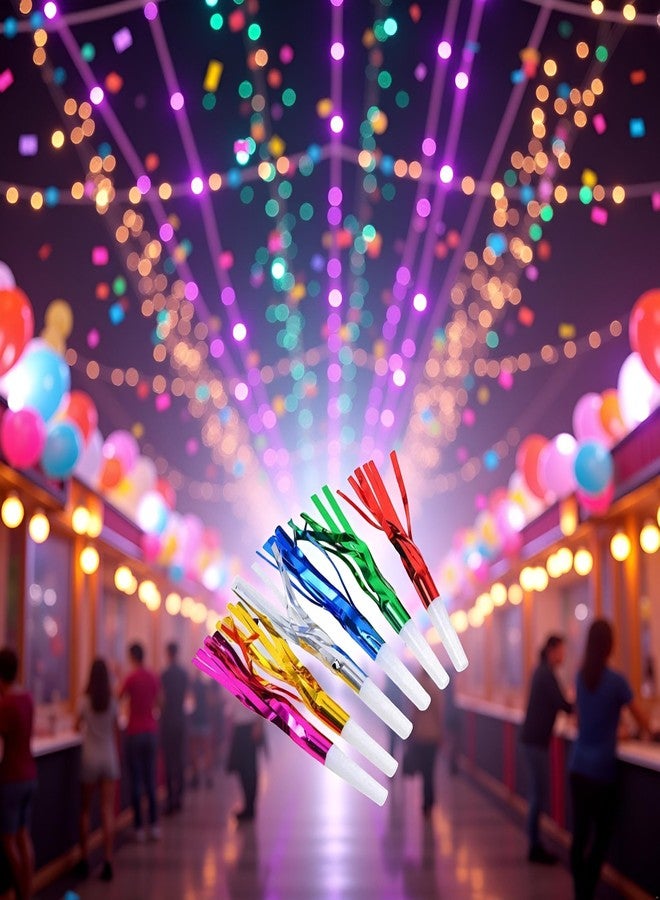 WLngtv 24 Pcs Metallic Noise Makers Party Blowouts Whistles Glitter Fringe Noisemaker Party Supplies Blowouts Kit for Party Sport Games (Mix Color) - Image 2